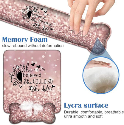 Ergonomic Mouse Pad Wrist Support and Keyboard Wrist Rest Set with Coasters, She Believed She Could So She Did Inspirational Quote with Non-Slip PU Base, Perfect for Home Office Working Studying