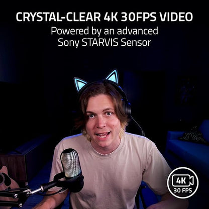 Razer Kiyo V2 Streaming Webcam: 4K 30 FPS, 1080p 60 FPS - AI Powered Auto-Framing - Built-in Microphone - Ultrawide Angle Lens - Privacy Cover - Works with OBS, Xsplit, Discord, Zoom, Teams - Black