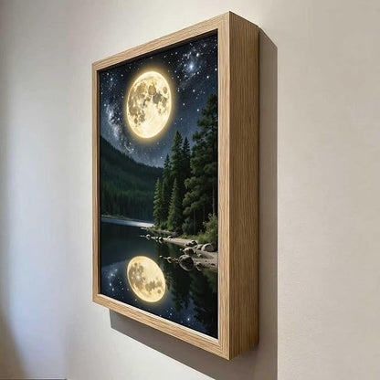 URVIP LED Glowing Photo Frame, 3D Starry-Sky Blue Moon Wall Art, 9x12 Inches Dimmable Light Up Light Painting for Bedroom, Unique Aesthetic Decor, Great Birthday Gift for Women Men