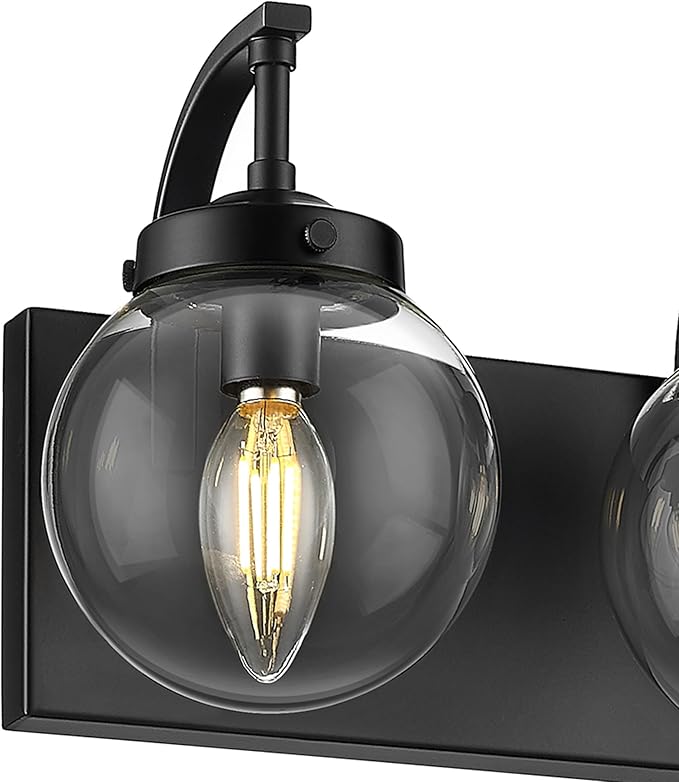 Beionxii 4-Light Bathroom Light Fixtures, Black Bathroom Vanity Light with Clear Glass Shade, Modern Vanity Lighting Fixtures Over Mirror Living Room Hallway, BX-VL03MB-4CG
