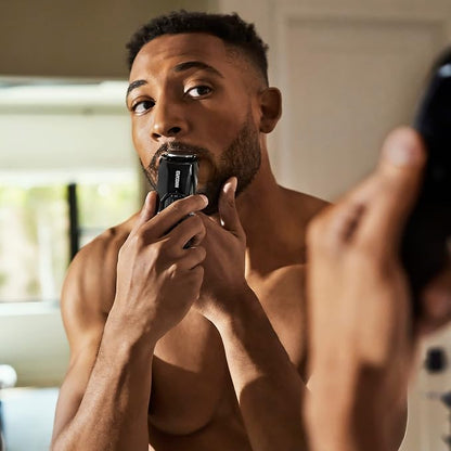 MANSCAPED® The Beard Hedger® Premium Men's Beard Trimmer, 20 Length Adjustable Blade Wheel, Stainless Steel T-Blade for Precision Facial Hair Trimming, Cordless Waterproof Wet/Dry Clipper