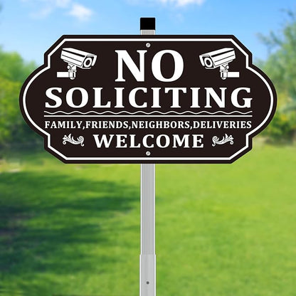 No Soliciting Sign for House, No Soliciting Signs for Front Door with Long Stake, Heavy Duty Aluminum Yard Signs UV Protected Weather Resistant and Easy Install for Lawns Garden (14x7 inches Black)