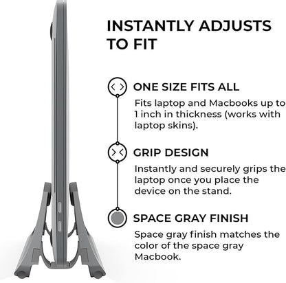 HumanCentric Vertical Laptop Stand for Desks in Space Grey, Upright Adjustable Holder to Dock Apple MacBook Stand, and Other Laptops to Organize Work & Home Office, Automatic Grip