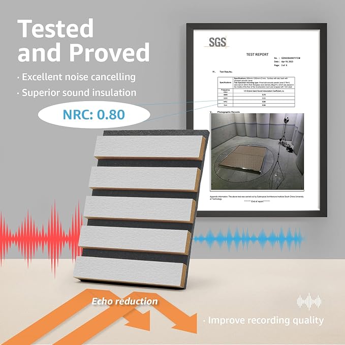 Art3d 4-Piece Wood Slat Acoustic Panels for Stylish Decor and Noise Reduction, 3D Textured Panel for Ceiling and Wall, Brushed Silver