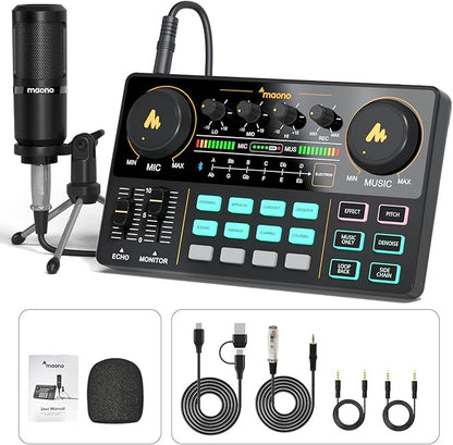 MAONO Podcast Equipment Bundle Audio mixer All-in-One Podcast Production Studio with 3.5mm Microphone for Live Streaming, Recording, PC, Smartphone, DJ MaonoCaster Lite (AU-AM200-S1)
