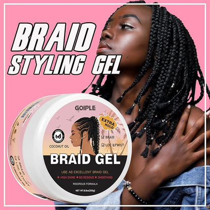 Braid Gel Good for Twist, Locs, Braids, Edge No Flake Extra Hold High Shine Braiding Gel & Edge Control, Loc Gel Long Lasting for Locks, Cornrows Smooths & Tames Frizz 8.8oz (Strawberry Flover) | Good for Twist, Locs, Braids, Edge, No Flake, High Shine