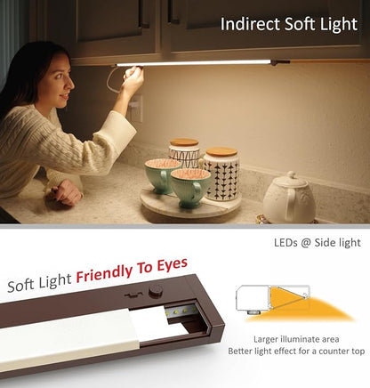 Leetdud Under Cabinet Lighting Plug in or Hardwired Built-in Dimmer, 18 Inch 9W, 5CCT 2700/3000/3500/4000/5000K, Linkable Counter Lights for Kitchen, ETL Dimmable LED Light Fixture, Bronze