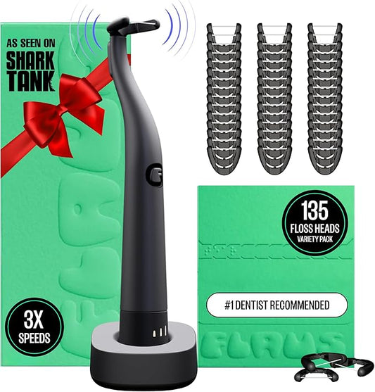 FLAUS Electric Flosser (Oprah's List, Shark Tank) 3 Speeds + 135 Refill Heads Variety Pack (Extra Strong Woven & Gentle Gliding) Water Flosser Alternative, Dentist Tooth Flossers Dental Floss Picks