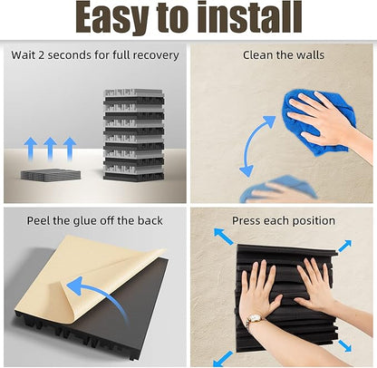 18 Pack Sound Proof Foam Panels for Walls, 12" x 12" x 2" Self-Adhesive Acoustic Panels, High-Density Soundproof Wall Panels for Studio Home and Ceilings (Black+gray)