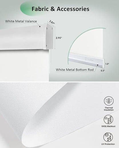 Yoolax Motorized Blinds App Control, Blackout Roller Shades for Windows, Cordless Automatic Shades Roller Window Blinds for Bedroom Living Room Office (Blackout Alpine White, 27" W x 72" H)