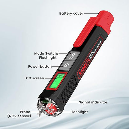 KAIWEETS Voltage Tester/Non-Contact Voltage Tester with Signal Percentage, Dual Range AC 12V/70V-1000V, Live/Null Wire Tester, Electrical Tester with LCD Display, Buzzer Alarm, Wire Breakpoint Finder