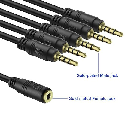 MEIRIYFA 3.5mm Headset Splitter Cable 1/8" 4-Pole/3-Rings TRRS 1 Female to 5 Male Stereo Jack Audio AUX Headphone Splitter Cable 1 Input 5 Output Headphone Headset Extender Cord-50CM