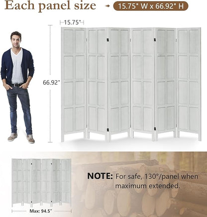 ALeesing 6 Panel Room Divider, 5.6Ft Wood Room Dividers and Folding Privacy Screens, Room Divider Wall Freestanding Room Partitions, Room Dividers Screen for Home Office Bedroom, White