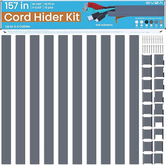 Grey Cable Cover Cord Hider - 157in Wire Hider on Wall Mounted, Grey Cord Cover Kit for Wall Mounted TV, Hide Wires Along Wall, Decorative Cable Raceway, Electrical Cable Concealer, Gray Cable Channel
