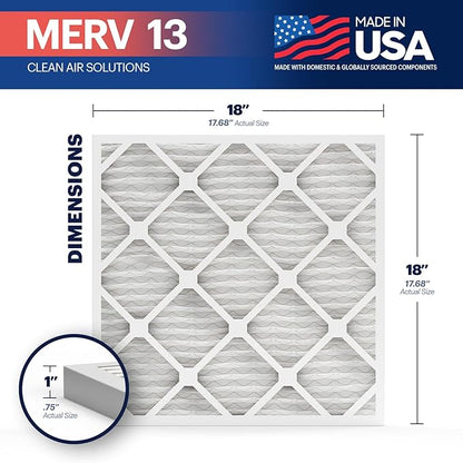 BNX TruFilter 18x18x1 Air Filter MERV 13 (4-Pack) - MADE IN USA - Electrostatic Pleated Air Conditioner HVAC AC Furnace Filters for Allergies, Pollen, Mold, Bacteria, Smoke, Allergen, MPR 1900 FPR 10