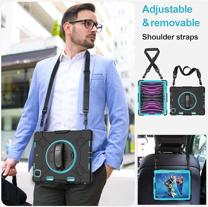 Case for iPad Pro 12.9 2022/2021/ 2020/2018: Cover for iPad Pro 12.9 6th/ 5th/ 4th/ 3rd Generation with Screen Protector- Stand- Pencil Holder- Handle- Shoulder Strap Mint Green