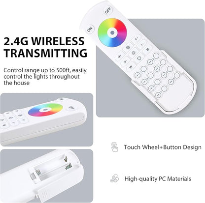 XXK RC05RF RF Remoter, 8-Zone 2.4G Handheld Remote Control Work with RGBCCT RGBW CCT RGB LED Controller (WB5/LM052/LM053), 500ft Wireless Control / 4 Channel Group Control for Home LED Strip Lights