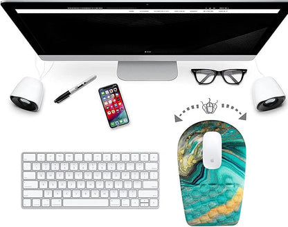 BOCHEERY Ergonomic Mouse Pad Wrist Support,Upgrade Mousepad with Massage Design,Non-Slip PU Base Desktop Mouse Pads for Pain Relief, Computer, Office & Home,12 x 8 in（F-Golden Green Marble）