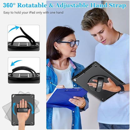 Case for iPad Pro 12.9 2nd Generation 2017 & 2015 1st Generation, Heavy Duty Rugged TPU Protective Cover with Screen Protector- Stand + Handle Hand & Shoulder Strap + Pencil Holder- Black