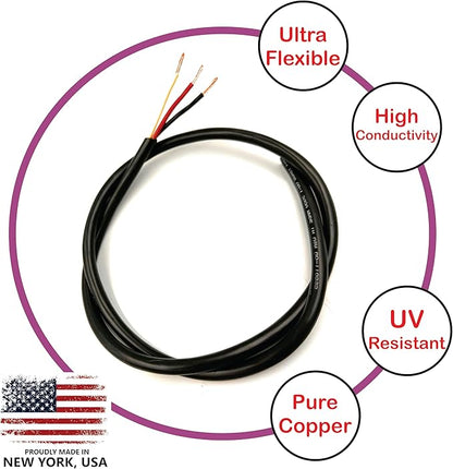 NATIONAL Wire & Cable – 14 AWG 3-Conductor Premium Copper Wire, 100 ft, Stranded | Made in USA, Heavy-Duty Flexible Jacket | Automotive, Low Voltage, LED, Lights, DIY, Indoor and Outdoor Use