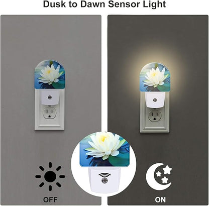 sndheke White Lotus Flower Night Light Plug into Wall, Beautiful Lotus in Pond Dusk to Dawn Night Light Plug in,0.5w Energy Saving Sleep Friendly NightLight for Kids Boys Girls Home Decor