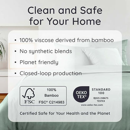 Bambaw 100% Viscose Derived from Bamboo Fitted Sheet Twin Size, 15’’ Deep Pocket Twin Fitted Sheet Only with Corner Straps, Cooling & Soft (Sea Glass)