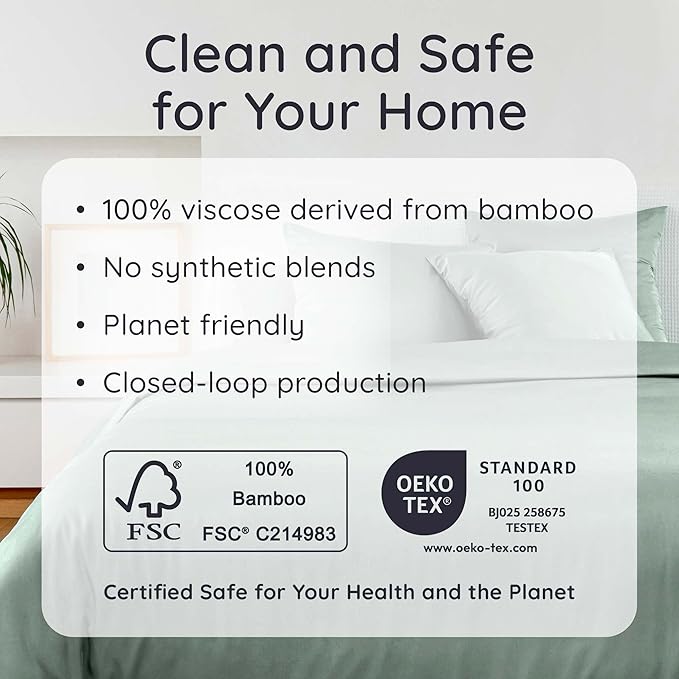 Bambaw 100% Viscose Derived from Bamboo Sheets Queen Size Deep Pocket Set – 4pcs Hotel Luxury Bedding Set, Fits Up to 16'' with Elastic Corner Straps, Ultra Soft Cooling Sheets Queen Size (Sea Glass)