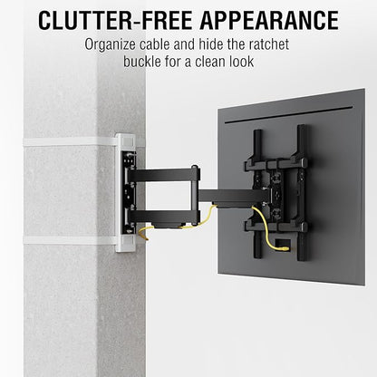 CondoMounts CLMTVA1144 Full Motion Small Pillar | Gazebo TV Mount | Round & Square TV Post Mount | NO Drill | Holds 80lbs | Fits 32-in. to 70-in. | Fits 4-in. to 12-in. Post | White Strap