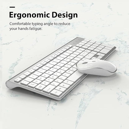 J JOYACCESS Wireless Keyboard and Mouse, Slim Wireless Keyboard Mouse with Numeric Keypad Compatible with iMac Mac PC Laptop Tablet Computer Windows (Silver White)