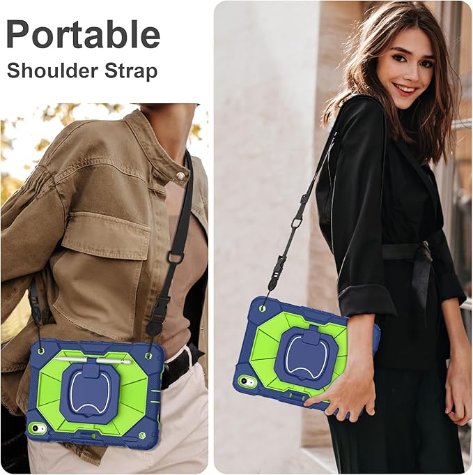 Case for iPad (A16) 11th Generation 11 Inch (2025) / iPad 10th Generation Case 10.9 Inch (2022) with 360° Rotating Stand Screen Protector Pen Holder Shoulder Strap, Navy Green
