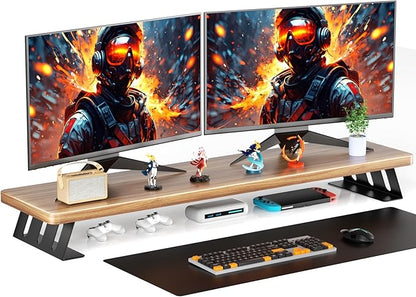 NestNeat Dual Monitor Stand Riser, 39 Inch Large Wood Monitor Stands for 2 Monitors, Desk Monitor Riser for Computer/Laptop/Printer/TV, Stand Riser up to 220 lbs