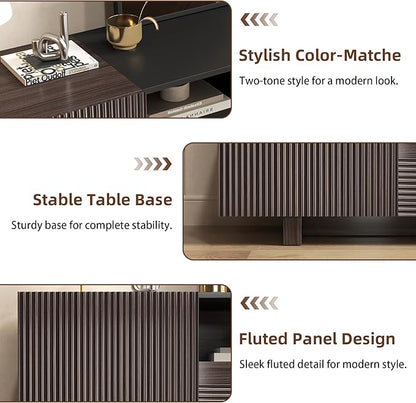 Epecoya TV Stand with Storage Cabinets for Living Room, Modern Wood Fluted TVs Media Console for 55/60/65 Inch TVs, Mid Century Television Stands with Drawer and Open Shelve for Bedroom, Dark Walnut