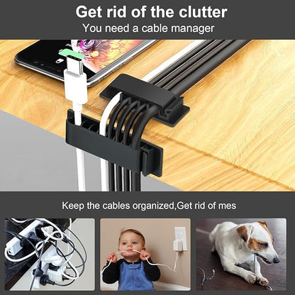 Halsouy Cable Management Clips, 20Pcs Cord Organizers Wire Clips Cord Holder for TV PC Ethernet Cable Desk Home Office (Black)