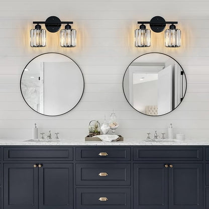 FDPBY Modern 2 Light Crystal Vanity Light, Plating Black Vertical Bathroom Light Fixture Over Mirror for Dressing Table Sink, Compatible with Dimmable Bulbs (Bulbs Not Included)
