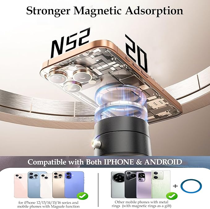 Foldable Vacuum Magnetic Suction Phone Holder,Retractable Magnetic Car Cellphone Holder,Hands-Free Portable Multifunctional Vacuum Suction Phone Mount for Car, Mirror, Gym, Kitchen (White)
