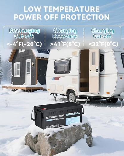 WOXABHSL 4 PCS 12V 200Ah LiFePO4 Lithium Battery, Built-in 200A BMS, 15000+ Deep Cycles, Max 2560W Power Output, FCC UL Certificates, Perfect for RV, Solar, Marine