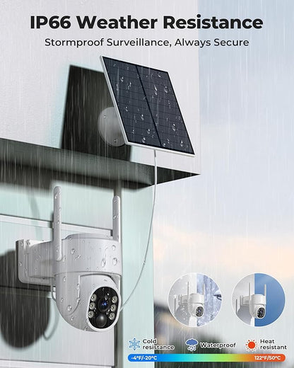 Security Cameras Wireless Outdoor 5G& 2.4G, No Subscription, 2 Cam-Kit,4MP Solar Powered Home Security Cameras System With 360°PTZ,128GB Local Storage,Color Night Vision WiFi Cameras for Home Security