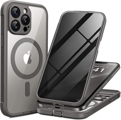 BERFY Magnetic for iPhone 13 Pro Max Case, Compatible with MagSafe, Built-in Privacy Screen Protector and Upgraded Camera Protection, Anti-Spy Full Body Shockproof Phone Case for 13 Pro Max 6.7", Grey