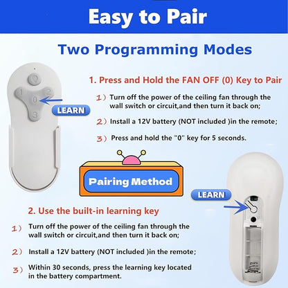 Ceiling Fan Remote Control Compatible with Harbor Breeze KUJCE10311/TR214A KUJCE10712/TR214B 2BB78-ITL-F304C, 304.25 MHz，3-Speed and Light Dimmer Learn Key (Remote Only)