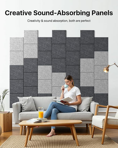 18 Pack Soundproof Wall Panels Self-Adhesive, Square Sound Proof Foam Panels for Wall, High Density Acoustic Panels, Acoustic Panels for Home Office, Reccording Studio 12" X 12" X 0.4" Dark Gray