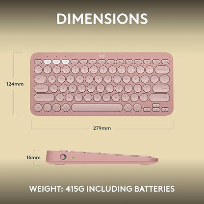 Logitech Pebble Keys 2 K380s, Multi-Device Bluetooth Wireless Keyboard with Customizable Shortcuts, Slim and Portable, Easy-Switch for Windows, macOS, iPadOS, Android, Chrome OS - Tonal Rose