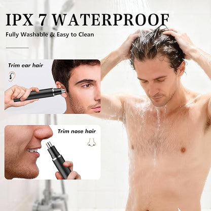 VNTGSHAVER Nose Hair Trimmer, Rechargeable Cordless Painless Ear Eyebrow Trimming Tool Dual Edge Blades Razor Easy Cleansing with LED Light for Man Woman, IPX7 Waterproof, for Nose, Ear, Eyebrows