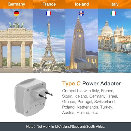 TESSAN European Travel Plug Adapter 2 Pack, US to Europe Power Adaptor with 2 USB 2 AC Outlets, International Charger USA to Most of EU Italy Iceland Spain France Greece Germany (Type C)