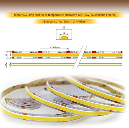 Pandery COB LED Strip Light,CCT Dimmable Strips Light,2700K-6500K,16.4ft/5m,8mm Wide,CRI90+ 24V LED Strips Kit with Bluetooth APP Control/Music Mode,for Bedroom,Kitchen,DIY Lighting