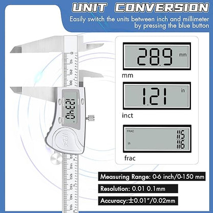 Simhevn Electronic Digital Calipers, inch and Millimeter Conversion,LCD Screen displays 0-6" Caliper Measuring Tool, Automatic Shutdown, Suitable for DIY/Jewelry Measurement (200mm Stainless Steel)