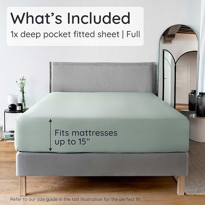 Bambaw 100% Viscose Derived from Bamboo Full Fitted Sheet Only, Soft & Cooling Fitted Sheet Full Size, 15’’ Deep Pockets (Sea Glass)