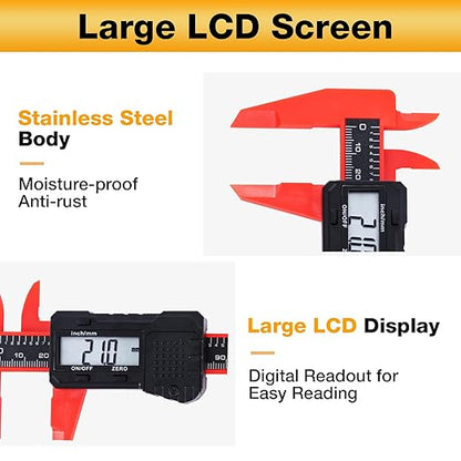 UNIPEC 6" Digital Caliper – Measuring Tool with LCD Display, Inch/MM Conversion, Auto-Off, Accurate ABS Body Electronic Caliper for DIY, Woodworking, Metal & Crafts