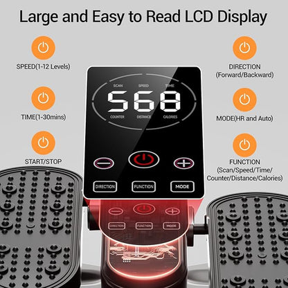 Under Desk Elliptical Machine, Electric Seated Pedal Exerciser, Min Leg Exerciser with Remoter, 12 Level Speeds, Forward & Reverse Direction, Manual & Auto Mode for Home Office