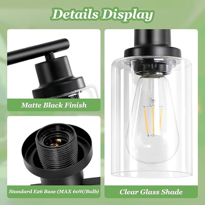Guliaofo 8-Light Black Vanity Lights, Modern Bathroom Light Fixtures with Clear Glass Shade, Wall Lamps for Mirror Kitchen Hallway Cabinet Living Room Sconces Lights - E26