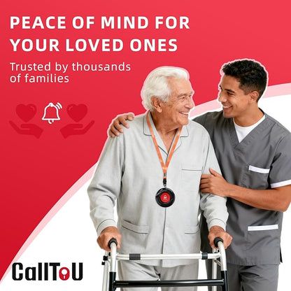 CallToU Caregiver Pager Wireless Call Bell Alert Button for Seniors/Elderly/Patients 1 Plugin Receiver 1 Waterproof Transmitter